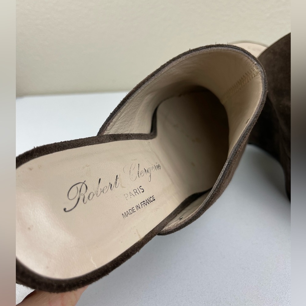 ROBERT CLERGERIE Women's 8 B Brown Suede Platform Mule Wedge Heels Slip On Leath - Picture 9 of 12